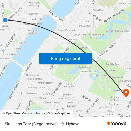 Skt. Hans Torv (Blegdamsvej) to Nyhavn map
