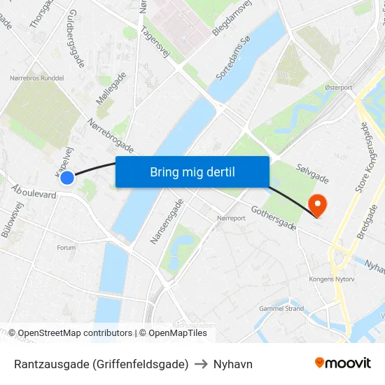 Rantzausgade (Griffenfeldsgade) to Nyhavn map