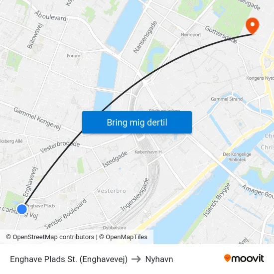 Enghave Plads St. (Enghavevej) to Nyhavn map