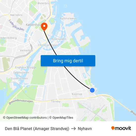 Den Blå Planet (Amager Strandvej) to Nyhavn map