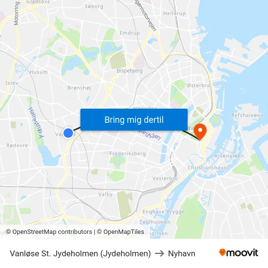 Vanløse St. Jydeholmen (Jydeholmen) to Nyhavn map