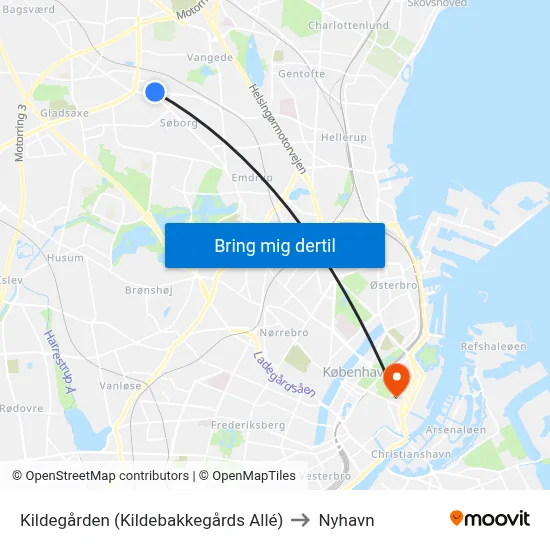 Kildegården (Kildebakkegårds Allé) to Nyhavn map