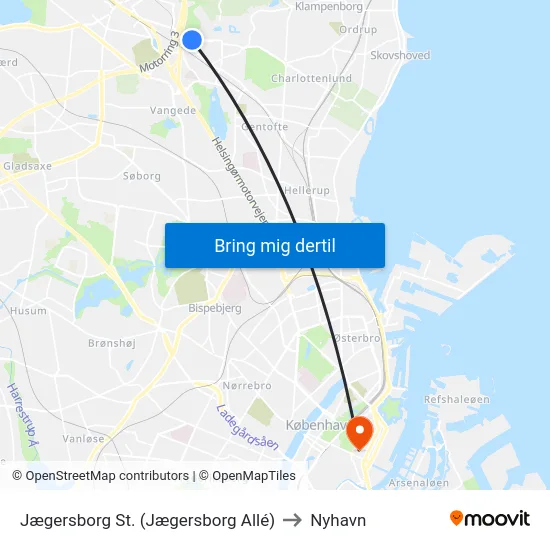 Jægersborg St. (Jægersborg Allé) to Nyhavn map