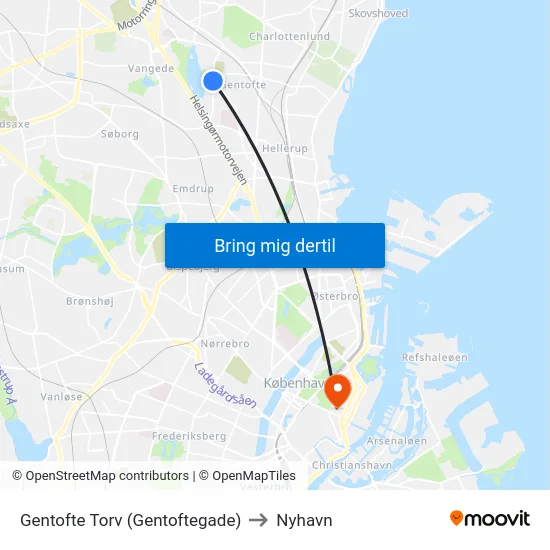 Gentofte Torv (Gentoftegade) to Nyhavn map