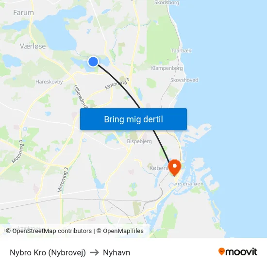 Nybro Kro (Nybrovej) to Nyhavn map