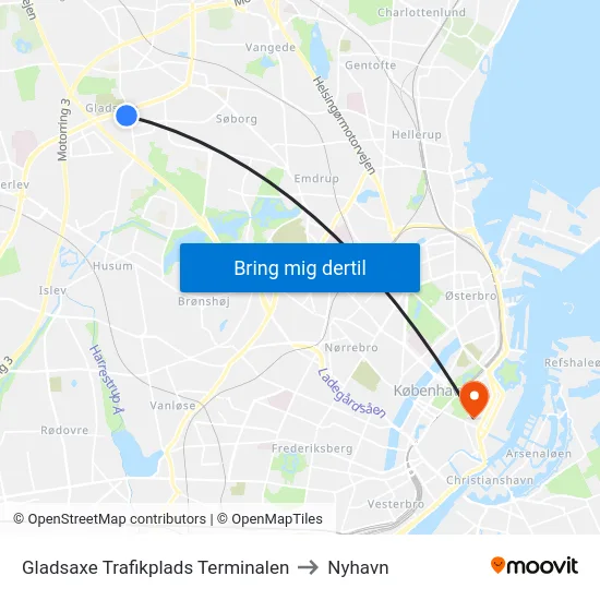 Gladsaxe Trafikplads Terminalen to Nyhavn map
