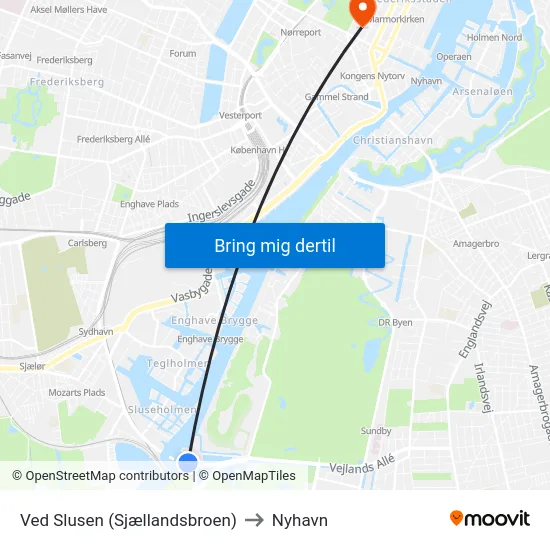 Ved Slusen (Sjællandsbroen) to Nyhavn map