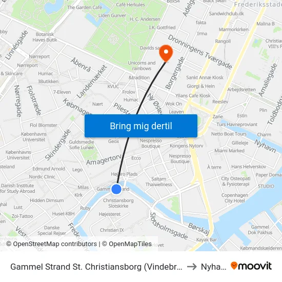 Gammel Strand St. Christiansborg (Vindebrogade) to Nyhavn map