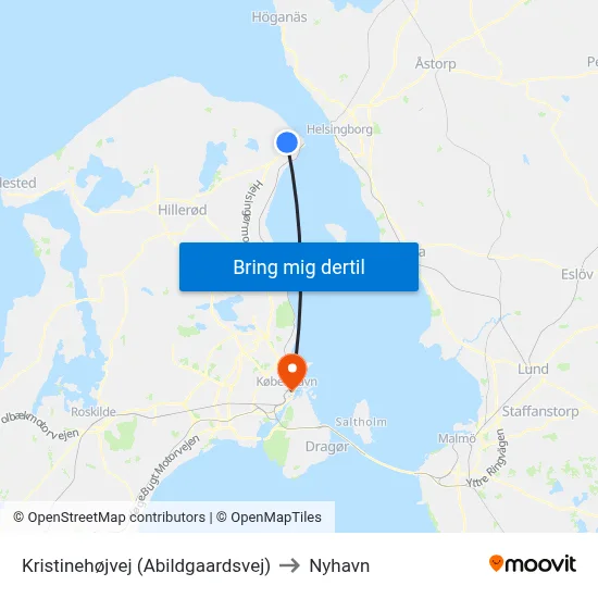 Kristinehøjvej (Abildgaardsvej) to Nyhavn map
