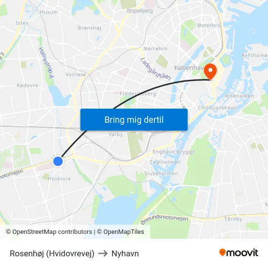 Rosenhøj (Hvidovrevej) to Nyhavn map