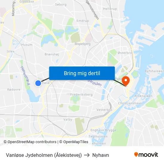 Vanløse Jydeholmen (Ålekistevej) to Nyhavn map