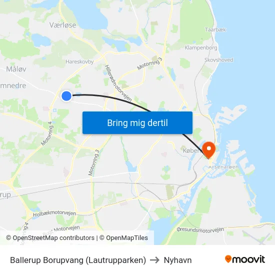Ballerup Borupvang (Lautrupparken) to Nyhavn map