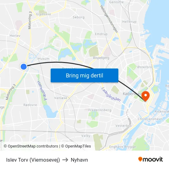 Islev Torv (Viemosevej) to Nyhavn map