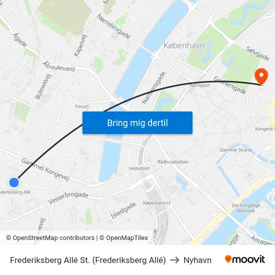 Frederiksberg Allé St. (Frederiksberg Allé) to Nyhavn map