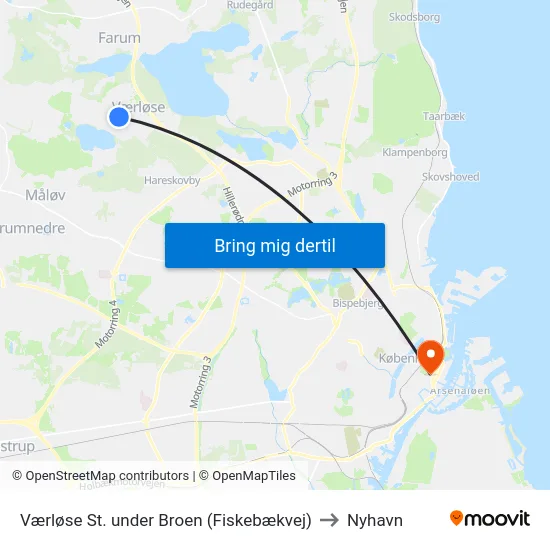 Værløse St. under Broen (Fiskebækvej) to Nyhavn map