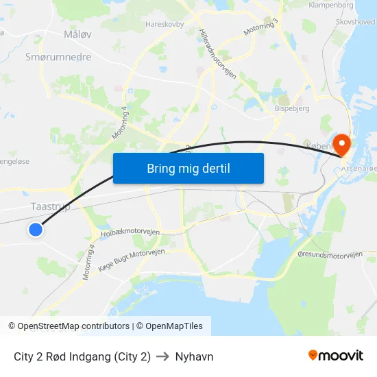 City 2 Rød Indgang (City 2) to Nyhavn map