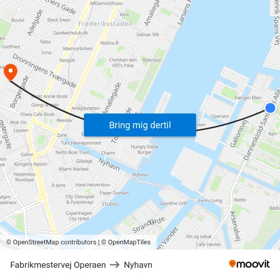 Fabrikmestervej Operaen to Nyhavn map
