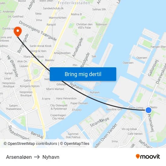 Arsenaløen to Nyhavn map