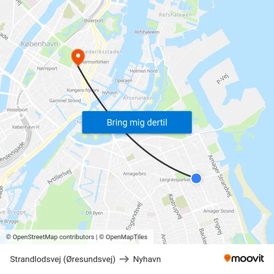 Strandlodsvej (Øresundsvej) to Nyhavn map