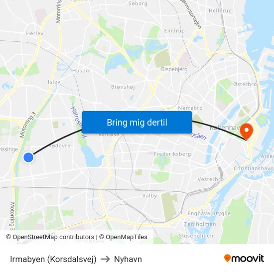 Irmabyen (Korsdalsvej) to Nyhavn map
