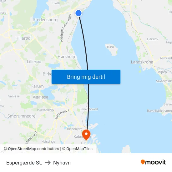 Espergærde St. to Nyhavn map