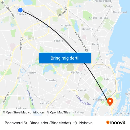 Bagsværd St. Bindeledet (Bindeledet) to Nyhavn map