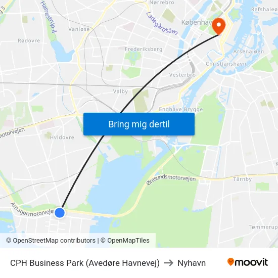 CPH Business Park (Avedøre Havnevej) to Nyhavn map