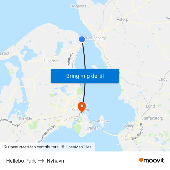 Hellebo Park to Nyhavn map