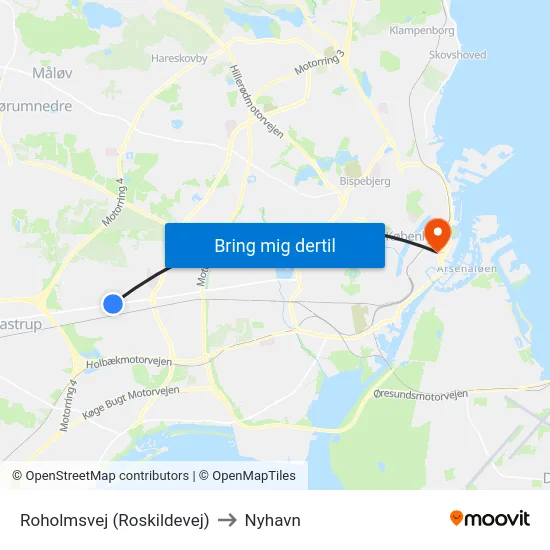 Roholmsvej (Roskildevej) to Nyhavn map