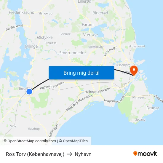 Ro's Torv (Københavnsvej) to Nyhavn map