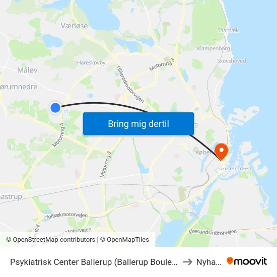 Psykiatrisk Center Ballerup (Ballerup Boulevard) to Nyhavn map