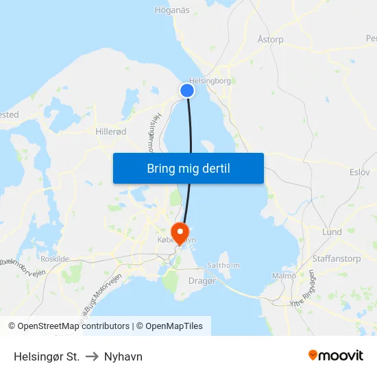 Helsingør St. to Nyhavn map