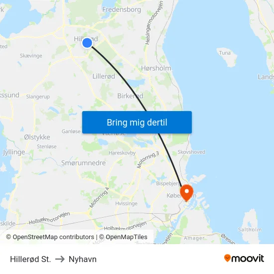 Hillerød St. to Nyhavn map