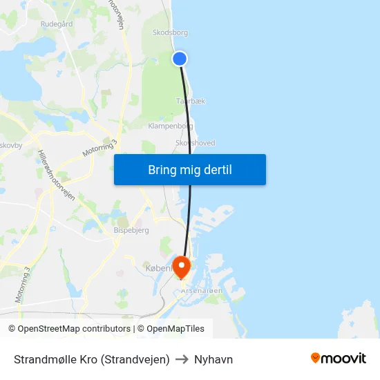 Strandmølle Kro (Strandvejen) to Nyhavn map
