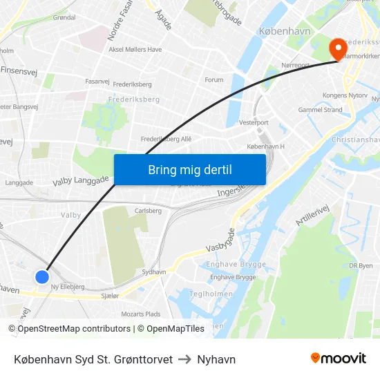 København Syd St. Grønttorvet to Nyhavn map