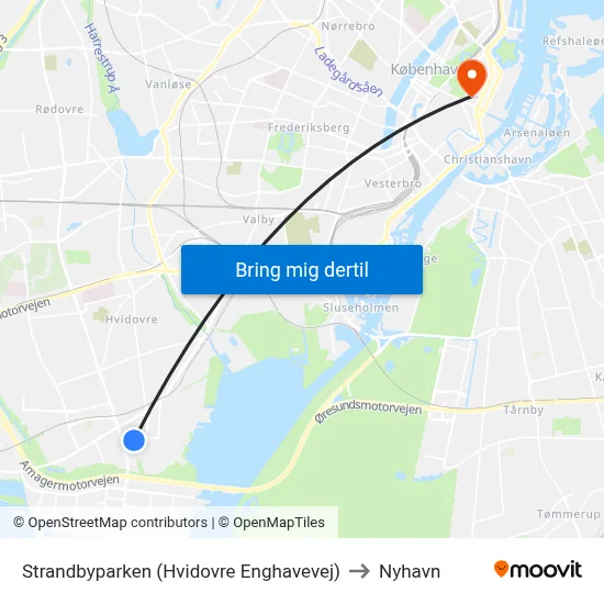 Strandbyparken (Hvidovre Enghavevej) to Nyhavn map