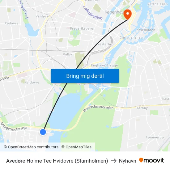 Avedøre Holme Tec Hvidovre (Stamholmen) to Nyhavn map