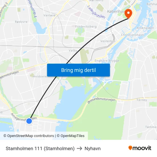 Stamholmen 111 (Stamholmen) to Nyhavn map