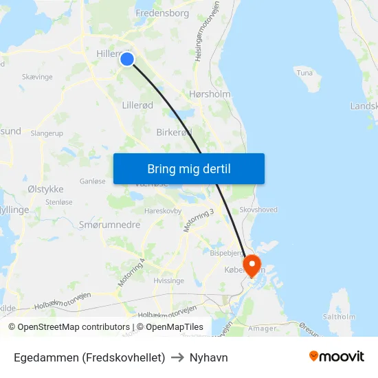 Egedammen (Fredskovhellet) to Nyhavn map