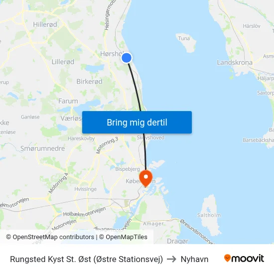 Rungsted Kyst St. Øst (Østre Stationsvej) to Nyhavn map