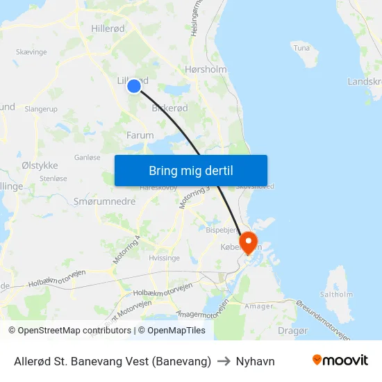 Allerød St. Banevang Vest (Banevang) to Nyhavn map