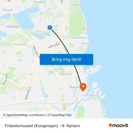 Frilandsmuseet (Kongevejen) to Nyhavn map