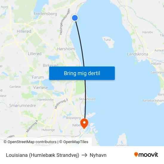 Louisiana (Humlebæk Strandvej) to Nyhavn map