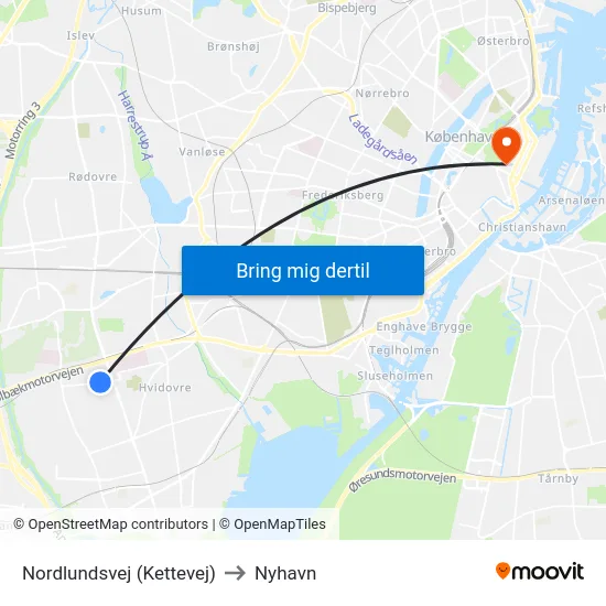 Nordlundsvej (Kettevej) to Nyhavn map