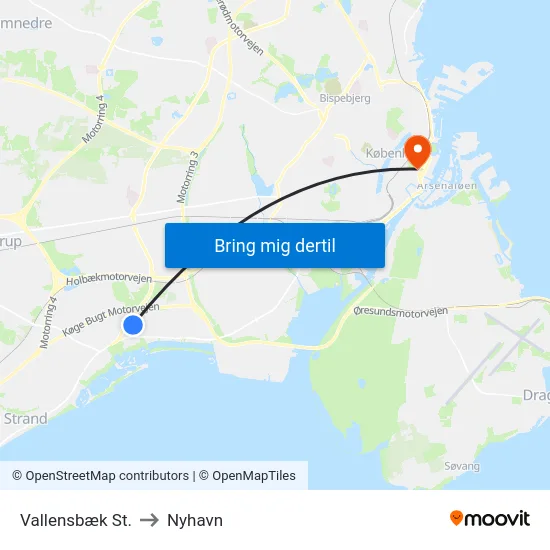 Vallensbæk St. to Nyhavn map