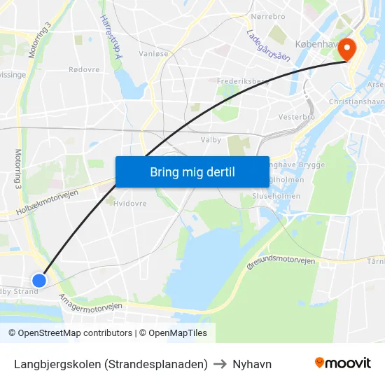 Langbjergskolen (Strandesplanaden) to Nyhavn map