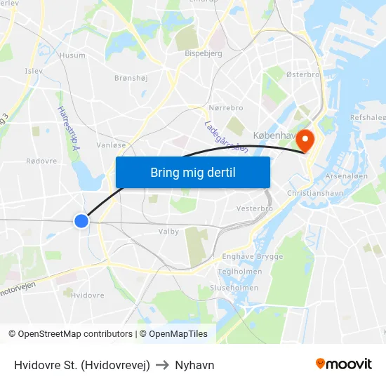 Hvidovre St. (Hvidovrevej) to Nyhavn map