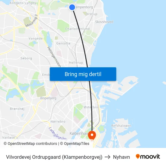 Vilvordevej Ordrupgaard (Klampenborgvej) to Nyhavn map