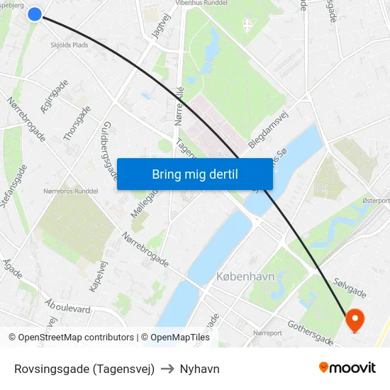 Rovsingsgade (Tagensvej) to Nyhavn map