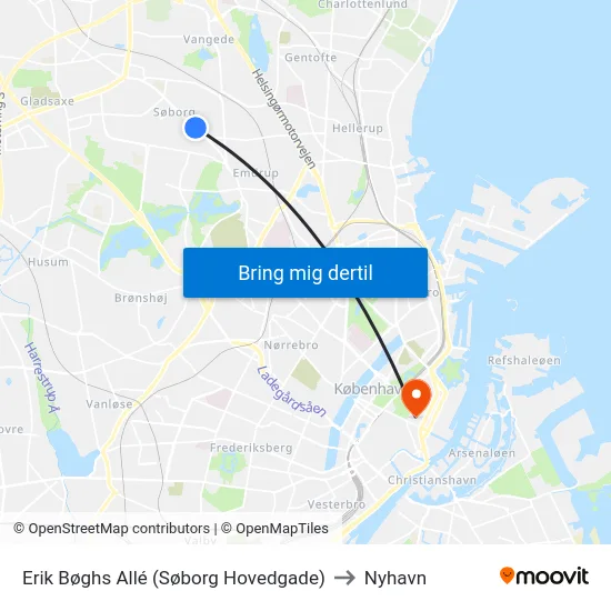Erik Bøghs Allé (Søborg Hovedgade) to Nyhavn map